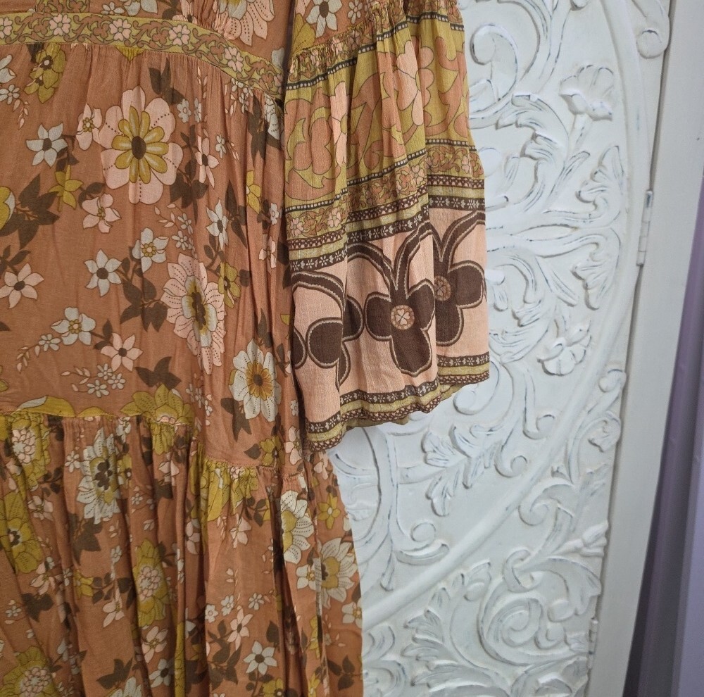 S Spell Buttercup Gown Rust Floral Boho Tiered Maxi Dress NWOT - Picture 4 of 6